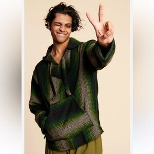 Earthbound Trading Co. Mexican Acrylic Multi Green Baja Pullover Hooded
